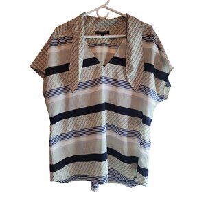 Banana Republic Women XL Striped Blouse Multicolor Geometric Design Short Sleeve